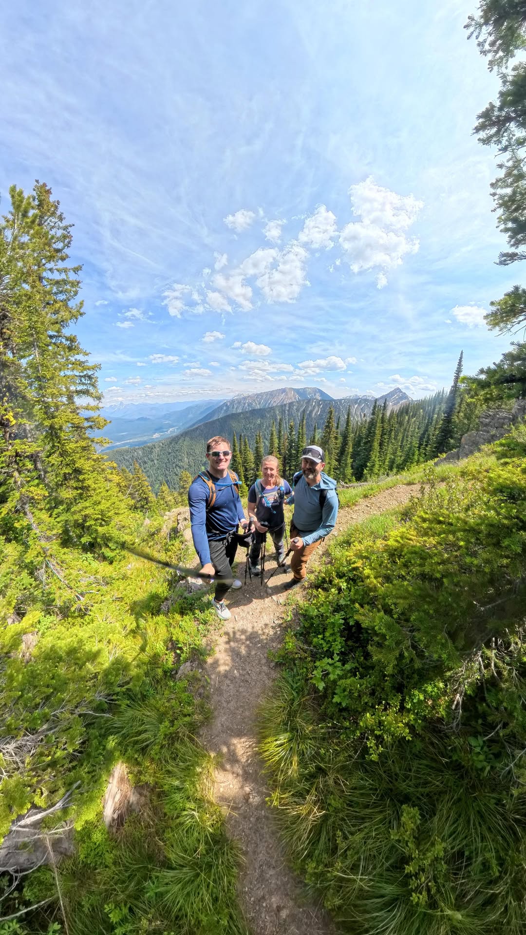 Group hike on a mountain trail
